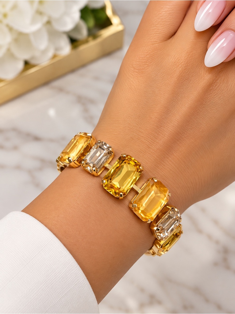 Gold-Tone Yellow Crystal Bracelet - Women Jewelry - Picture 1 of 2